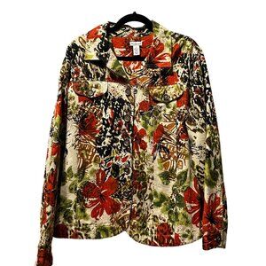 Bechamel sz XL cotton blend autumn floral button front lined lightweight jacket